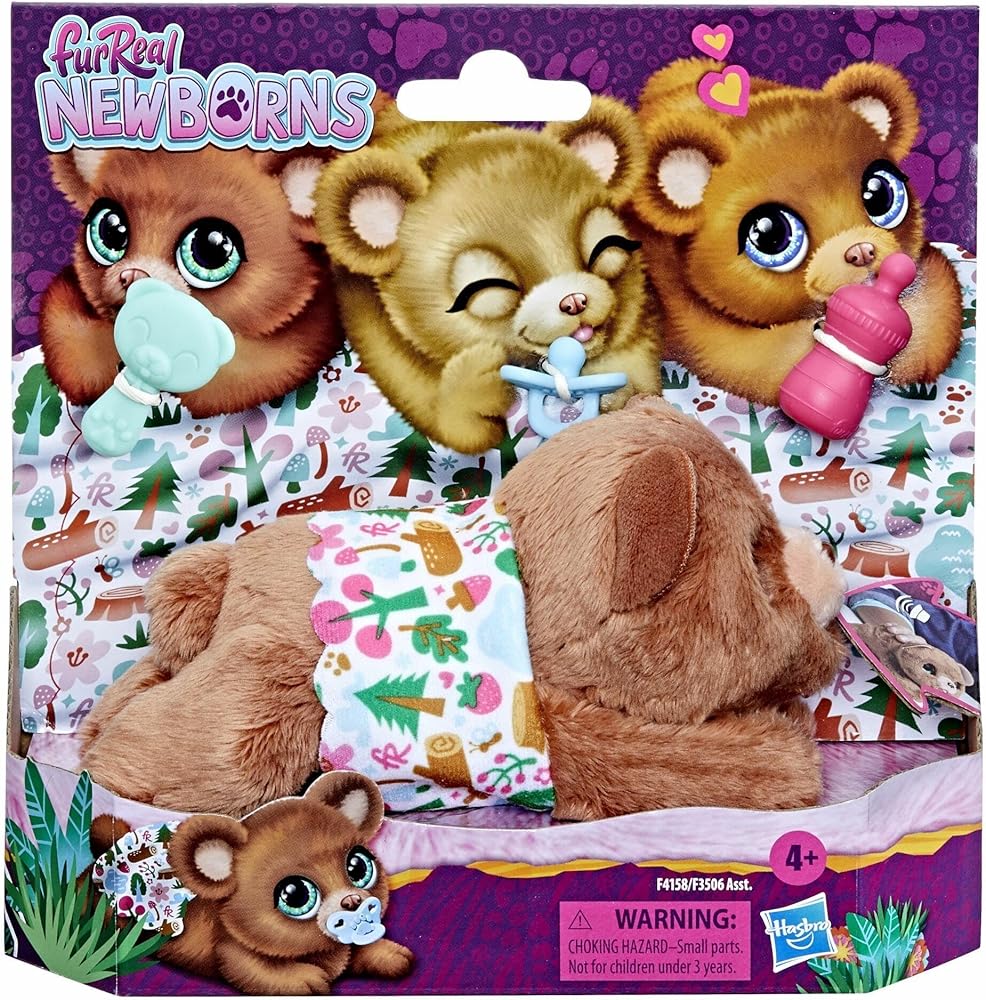 FurReal Newborns Bear Interactive Animatronic Plush Toy: Electronic Pet with Sound Effects and Closing Eyes, for Kids Ages 4 and Up, Multicolor