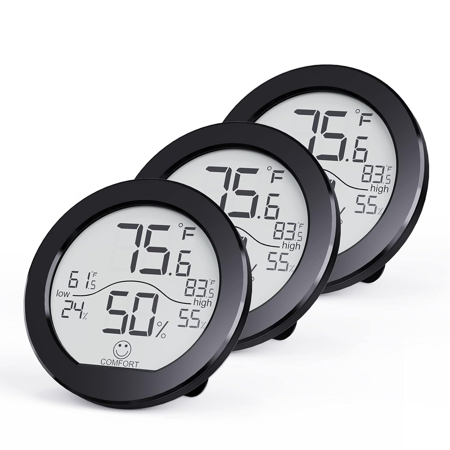 SECRUI Indoor Thermometer Digital Hygrometer 3 Pack  Room Thermometer and Humidity Gauge  LCD Hygrometer Thermometer with Max and Min Records(Black)