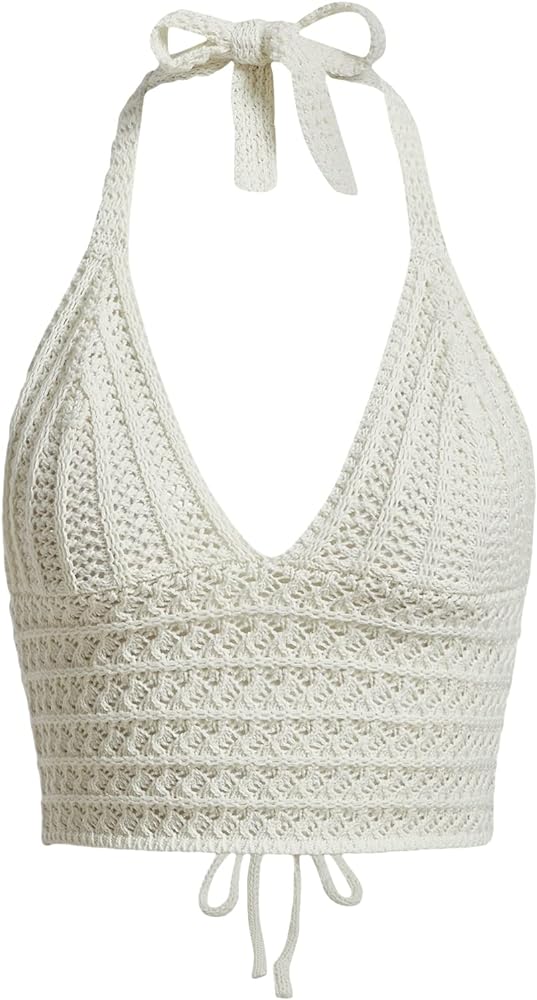 SOLY HUX Womens Crochet Halter Crop Tops Summer Sexy Knitted V Neck Sleeveless Camisole Y2K Top
