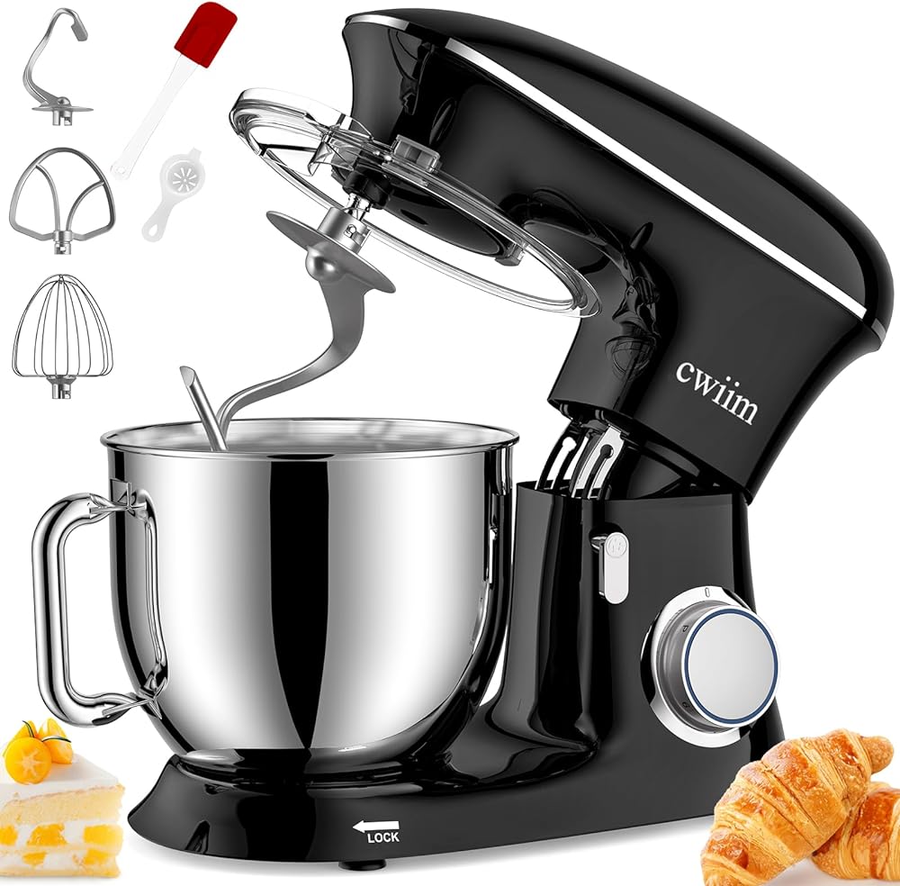Stand Mixer CWIIM 8.5Qt 660W mixers kitchen electric stand mixer 6 P Speed stand up mixer with Dough Hook, Flat Beater, Whisk, Splash Guard, for dough mixer Baking Bread Cake Cookie Salad Egg (Black)