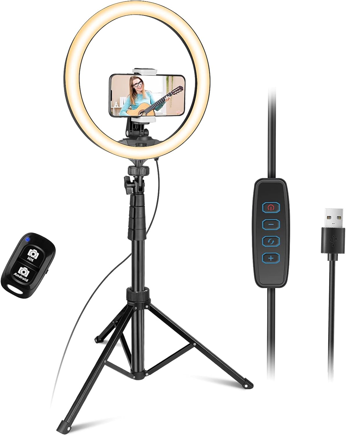 UBeesize 12 led Ring Light with Tripod Stand and Phone Holder, Selfie Ring Light for Video conferencing, Compatible with iPhone&Android Phones&Cameras