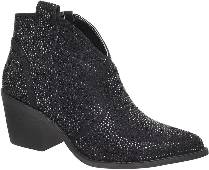 Pierre Dumas Women' Wilder-9 Rhinestone Chunky Heel Ankle Bootie