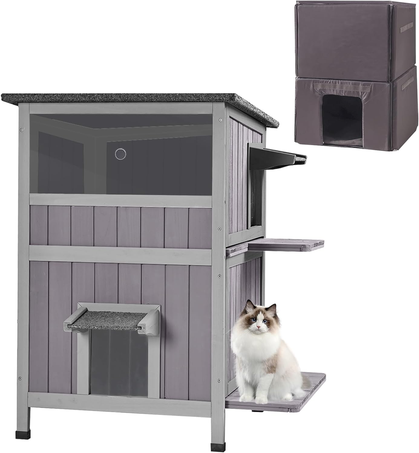 Gutinneen Outdoor Cat House with Insulated Liner for Winter Feral Kitty Shelter Waterproof Grade for Outdoor and Indoor Use,2-Story