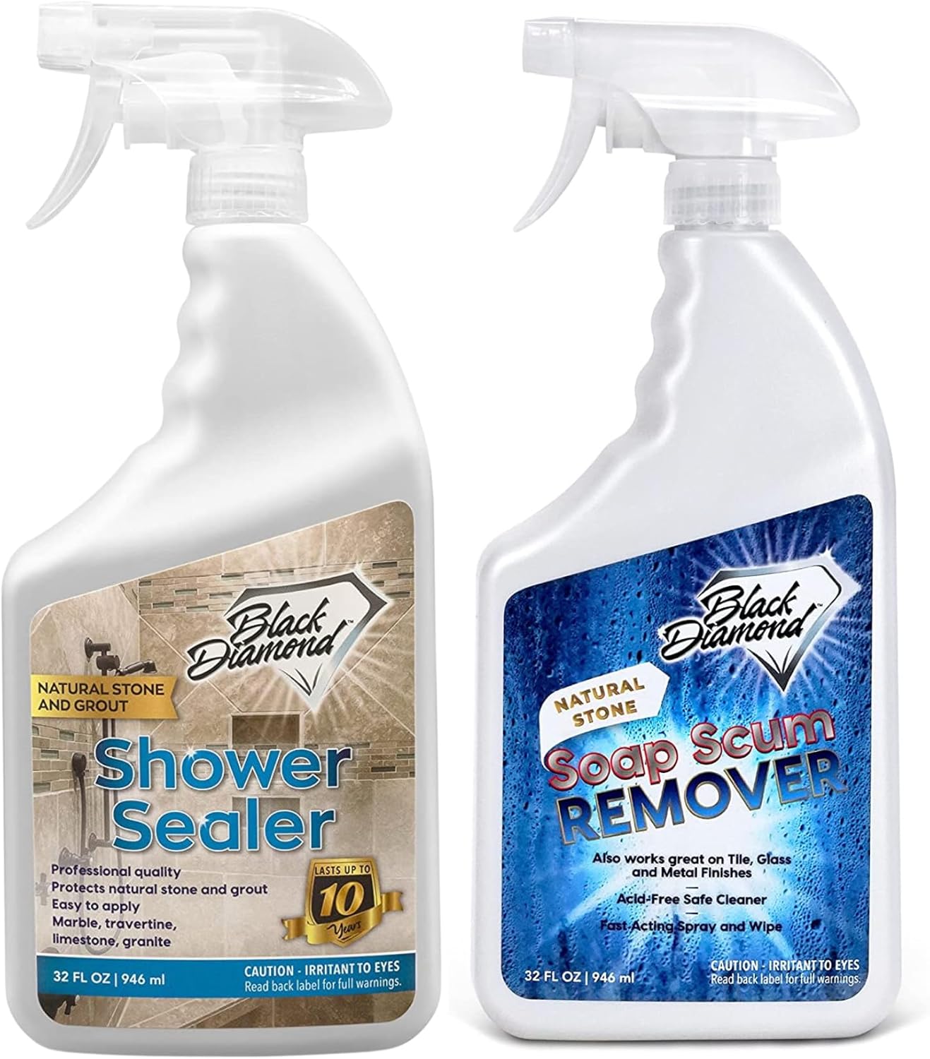 Black Diamond Stoneworks Natural Stone Shower Soap Scum Remover Spray. For Cleaning Bathtubs, Glass Doors, Tubs, Travertine, Marble, Tile. Heavy Duty, Safe Acid-Free Cleaner. Safe for fixtures.