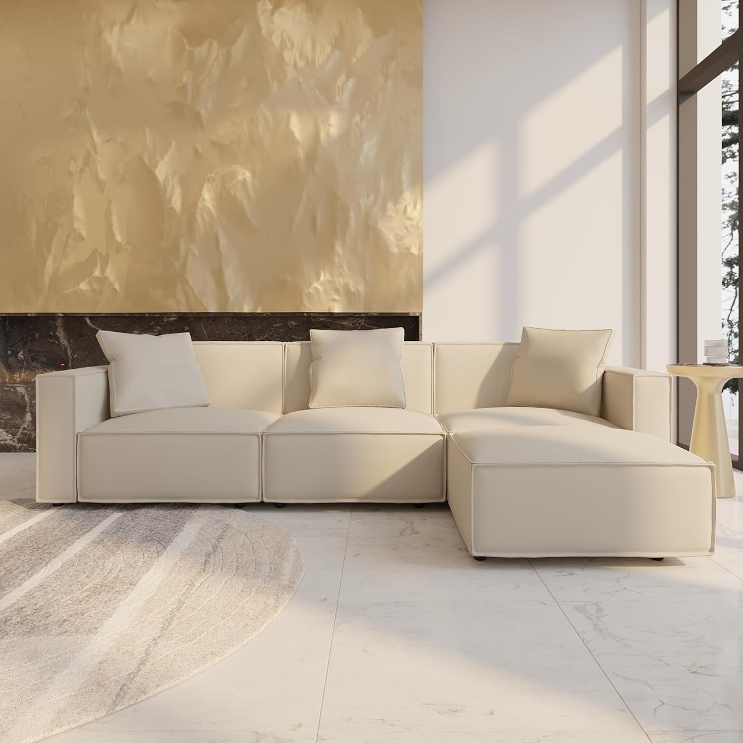 Acanva+Luxury+Modular+Sectional+Living+Room+Sofa+Set%2c+Modern+Minimalist+Style+Couch+with+Ottoman+and+Chaise%2c+L-Shape%2c+Vegan+Leather+Cream