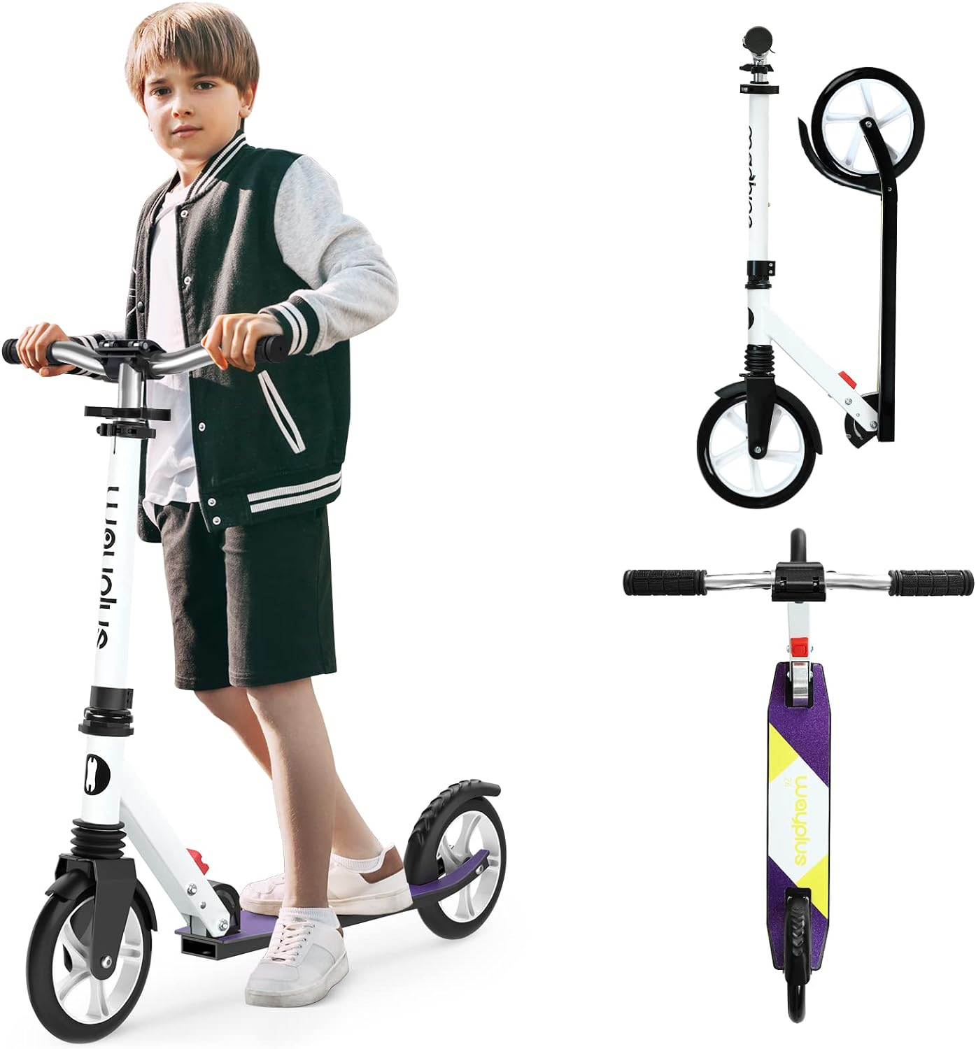 WAYPLUS Kick Scooter for Ages 6+,Kid, Teens & Adults. Max Load 240 LBS. Foldable, Lightweight, 8IN Big Wheels for Kids, Teen and Adults, 4 Adjustable Levels. Bearing ABEC9