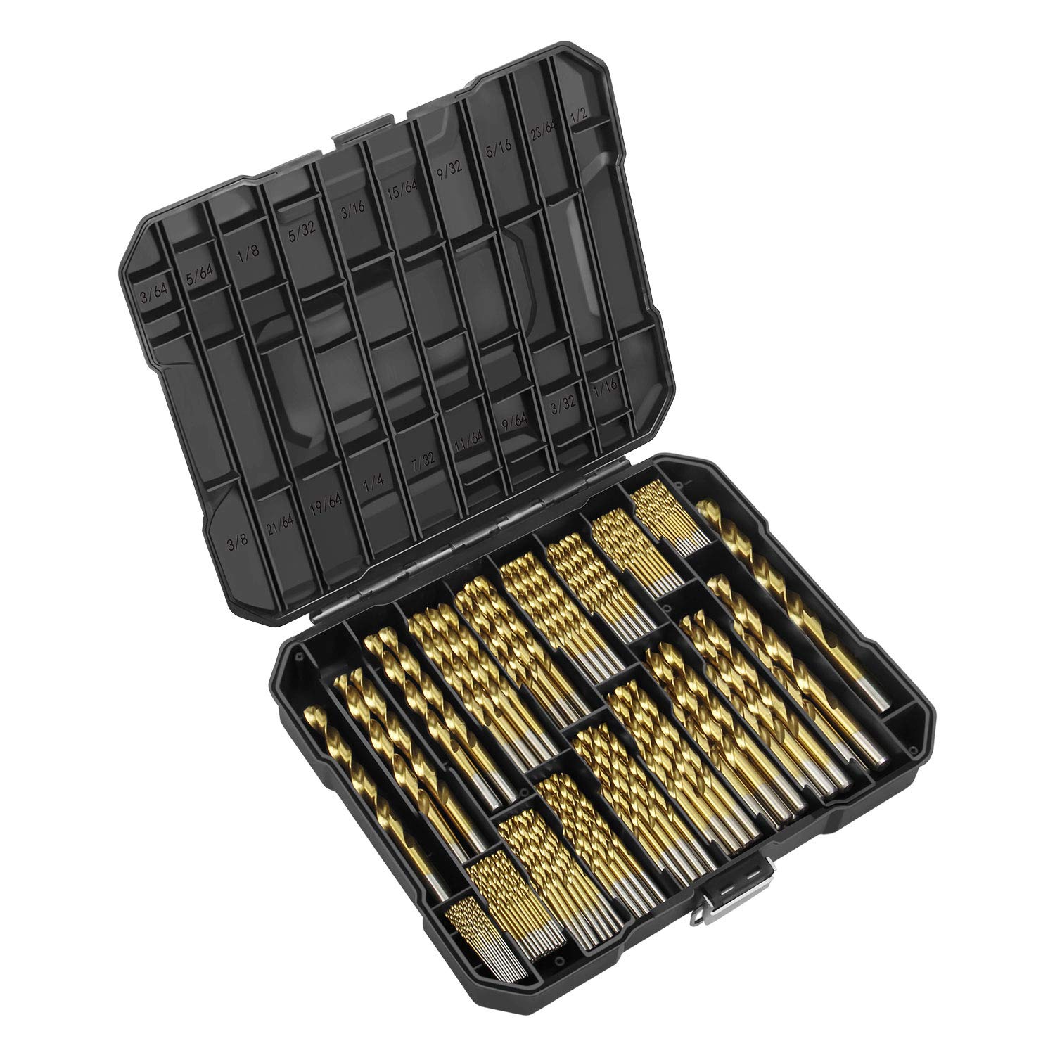 ENERTWIST Titanium Drill Bit Kit Set for Metal and Wood 230-Piece - Anti-Walking 135 Deg Tip Coated HSS from 3/64inch up to 1/2 Inch, ET-DBA-230B