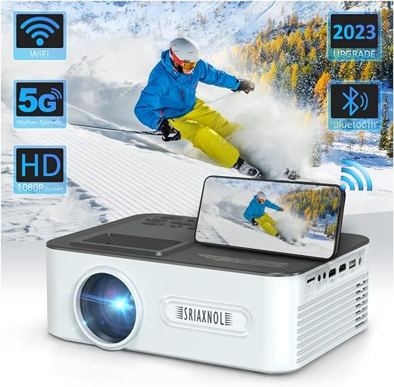 Mini Projector with WiFi and Bluetooth, 5G Full HD Movie Projector for iPhone, 1080P Supported 8500L Projector Compatible with TV Stick Roku HDMI USB TF VGA AV for Home Theater & Video Games