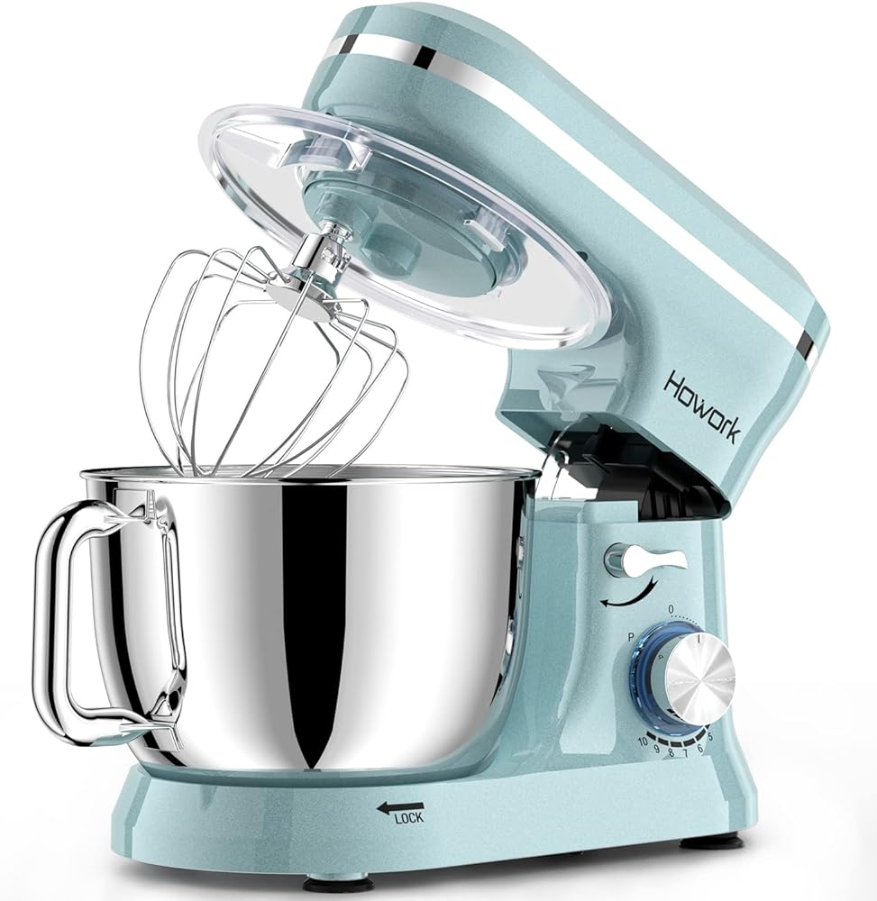 HOWORK Electric Stand Mixer,10 p Speeds With 6.5QT Stainless Steel Bowl,Dough Hook, Wire Whip & Beater,for Most Home Cooks,Blue