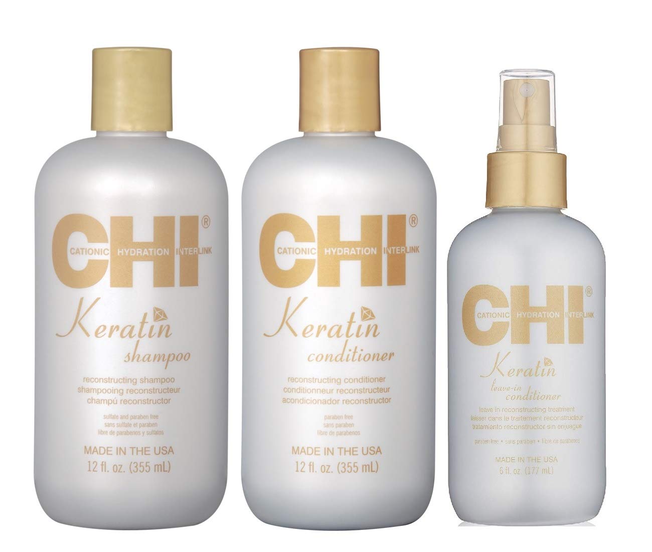 Chi Keratin Reconstructing Shampoo & Conditioner 12oz plus Leave-in Conditioner 6oz Bundle