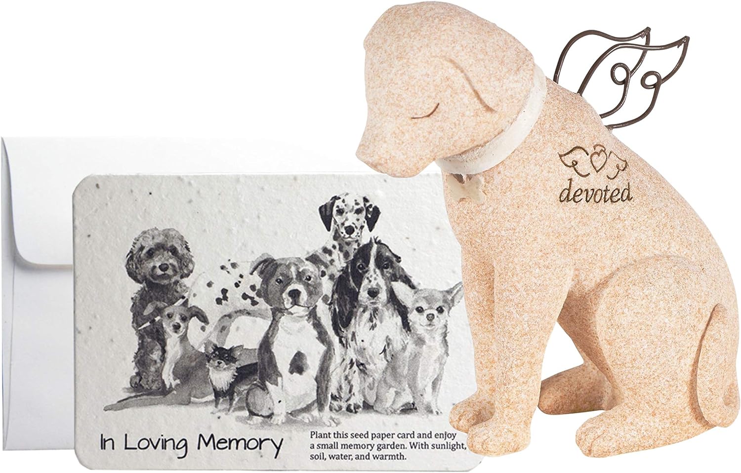 Dog Angel Statue & Handmade Seed Paper Dog Sympathy Card Rainbow Bridge Pet Memorial Gifts Dog Death Sympathy Gifts Loss of A Dog Sympathy Gift Pet Loss Angel Dog