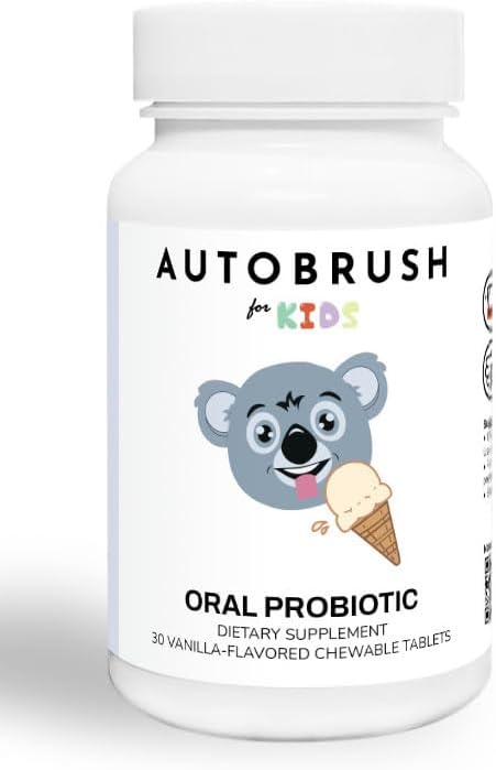 AutoBrush Kids Oral-Care Slow Dissolve Probiotic Tablets | Dental Supplements | Healthier Teeth and Gums | Balanced Mouth Biome| 30 Count (Vanilla) (1)