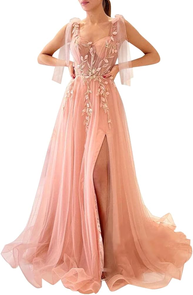 Appliques Tulle Prom Dresses Ball Gown for Women Sweetheart Princess Formal Evening Gowns with Slit