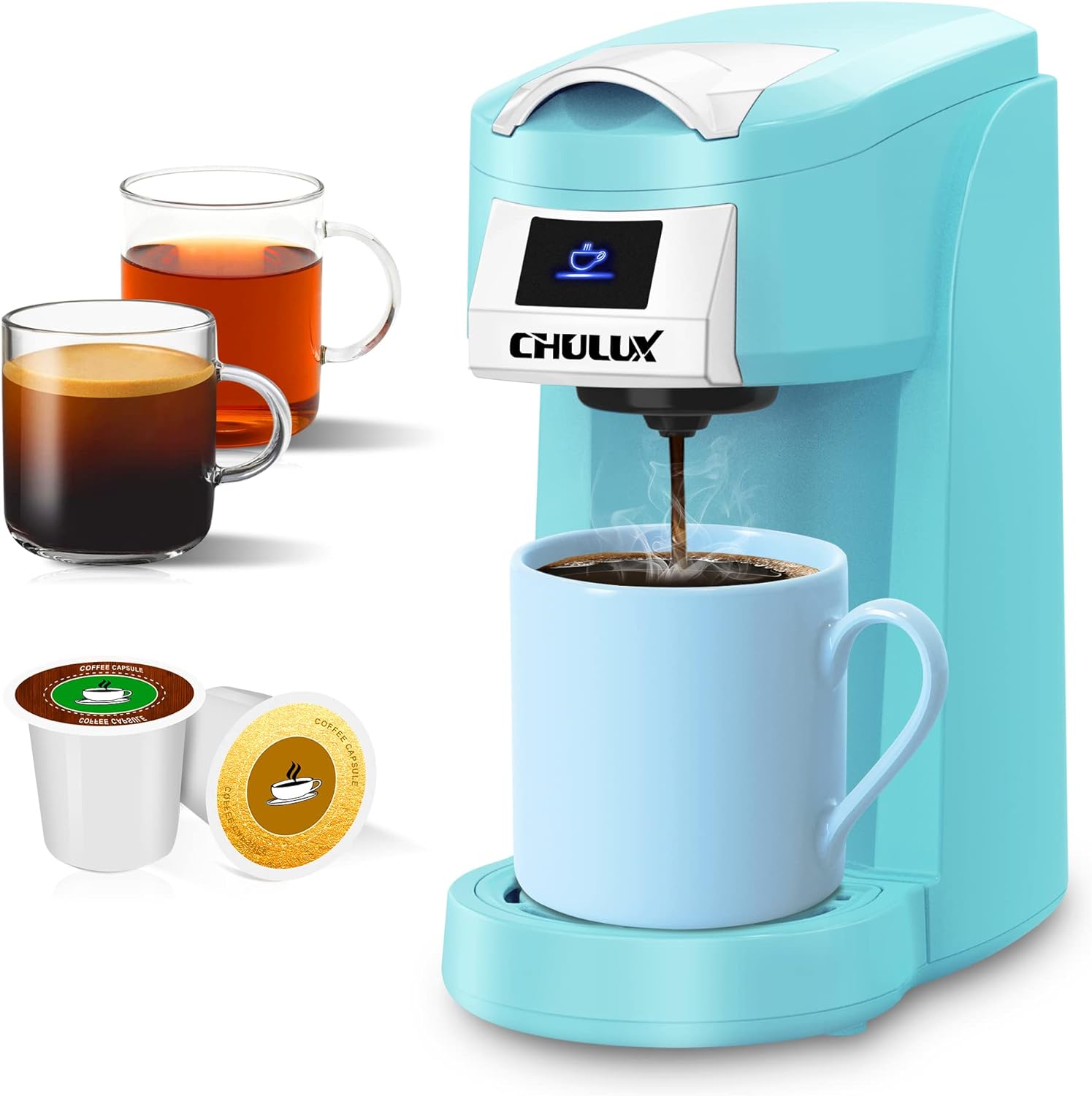 CHULUX Upgrade Single Serve Coffee Maker for K Cup & Ground Coffee, Mini Coffee Machine Single Cup with 5-12oz Brew Sizes, One Touch Fast Brewing in Minutes