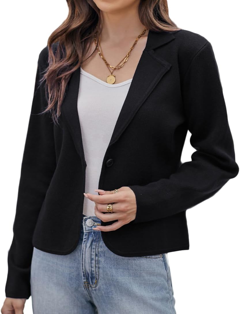 GRACE KARIN Women Sweater Blazer Casual Work Croppped Cardigan Lightweight Button Front Short Knit Blazer Jacket S-XXL