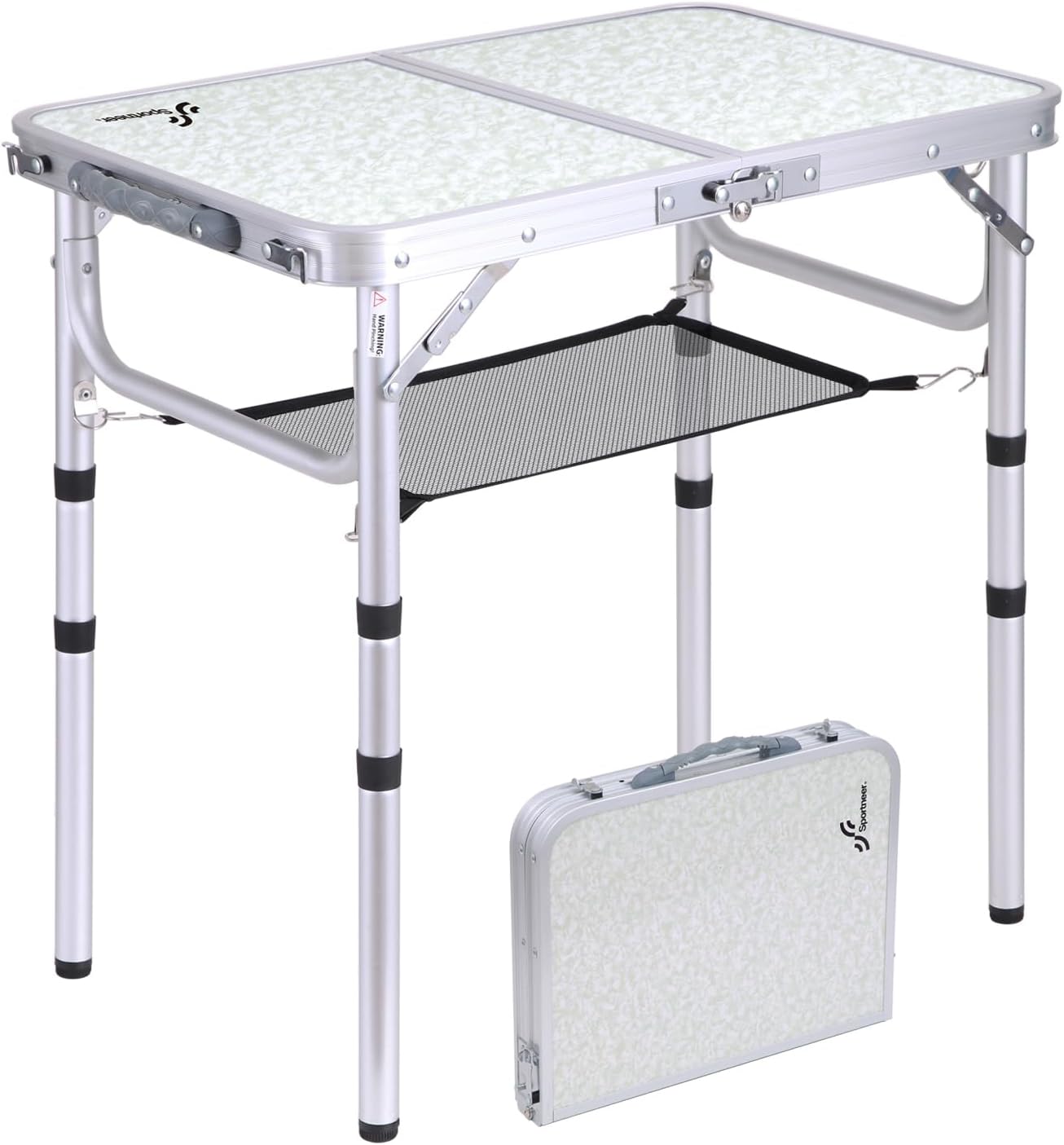 Sportneer Camping Table, Adjustable Height Foldable Table with Mesh Layer Lightweight Portable Small Folding Camp Tables with Aluminum Legs for Outdoor Camp Picnic Beach BBQ Cooking