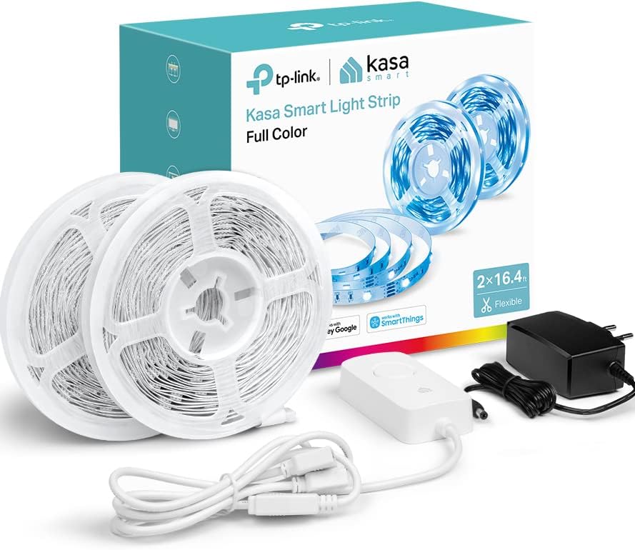 Kasa Smart LED Light Strip, RGB, 32.8ft(2 Rolls of 16.4ft.) Wi-Fi LED Strip Works w/ Alexa & Google Assistant,High Brightness, Trimmable, Up to 25,000 Hours,2Yr Warranty (KL400L10),Multicolor