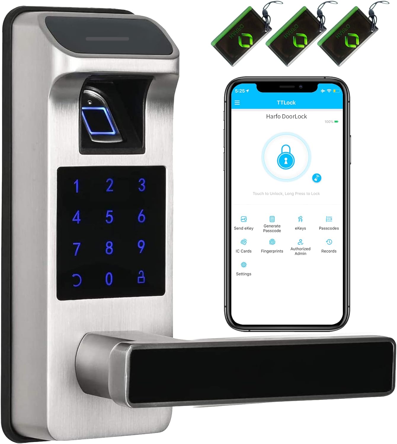 Harfo Smart Door Lock, Heavy Duty Keyless Entry Door Lock, Fingerprint Door Lock, Door Locks with Keypads, Full App Control Digital Door Lock, Keypad Lock Electronic Door Lock(Satin Nickel)