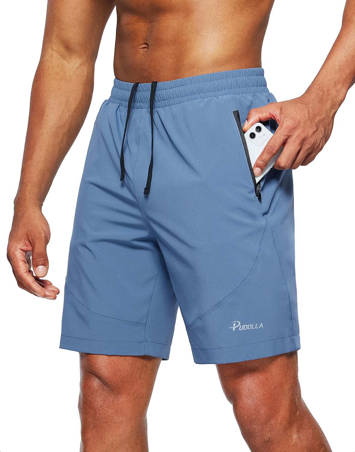 Pudolla Men' Workout Running Shorts Lightweight Gym Athletic Shorts for Men with Zipper Pockets