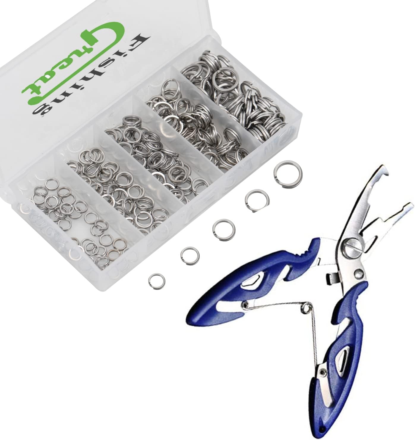 200PCS High Strength Heavy Stainless Steel Split Ring Lure Connector with Fishing Pliers 30lb to 120lb Test