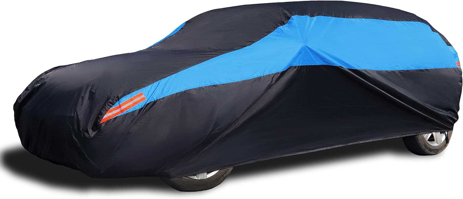 Waterproof Car Cover All Weather Snowproof UV Protection Windproof Outdoor Full car Cover, Universal Fit for Sedan (Fit Station Wagon/MPV-Length 192-207 inch, Blue)