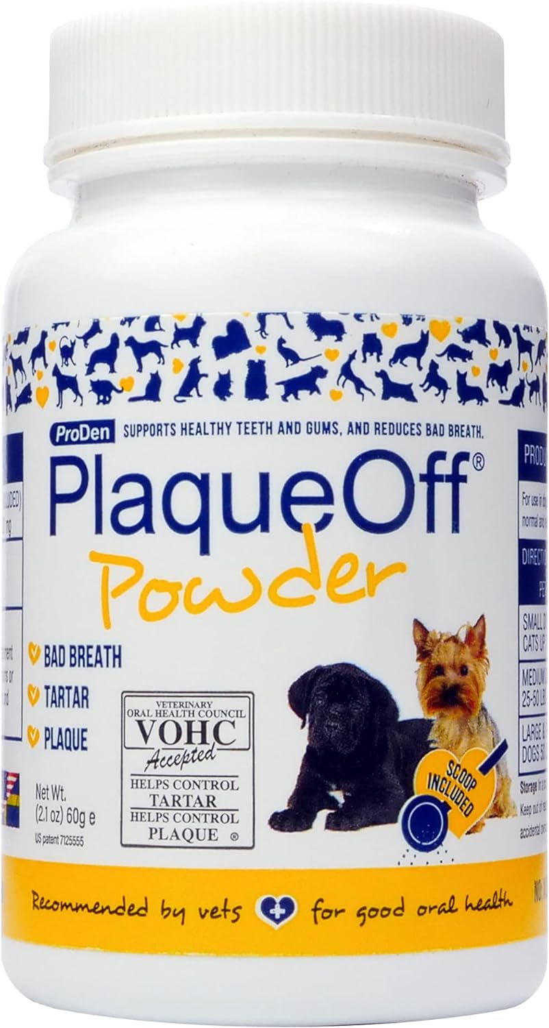 ProDen PlaqueOff Powder for Pets - Cat & Dog Breath Freshener - Plaque & Tartar Remover for Pet Oral Care - Supports Healthy Mouth for Dogs - 60g