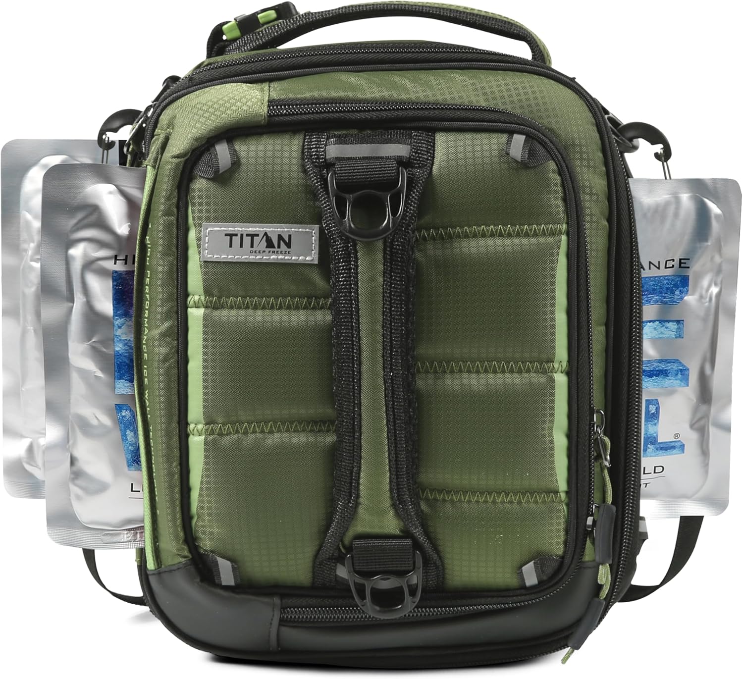 Arctic Zone Titan X Fridge Cold Dual Compartment Expandable Insulated Lunch Pack with 3X 250g High Performance Ice Walls, Olive Green