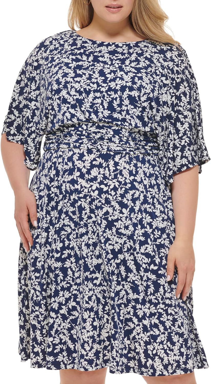 Jessica Howard Women' Printed Knit Jersey Midi Elbow Sleeve-Desk to Dinner