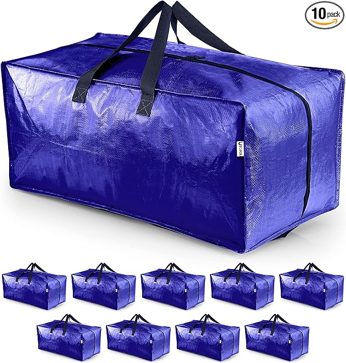 Utopia Home Extra Large Moving Bags, Heavy Duty Storage Bags with Zipper, Strong Handles for Packaging, Moving and Storing (10 Pack, Blue)