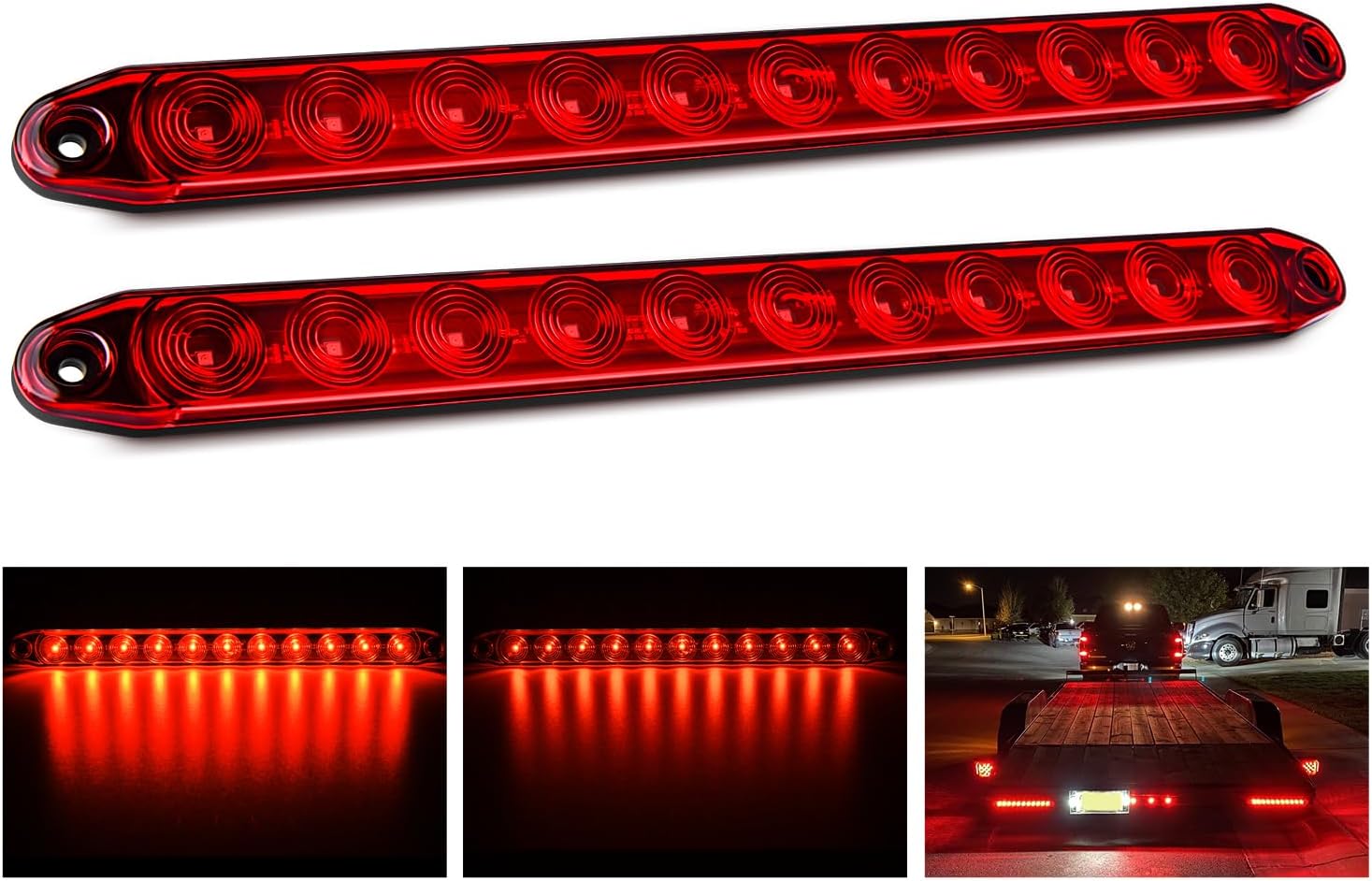 Nilight 2PCS 16Inch 11 LED Red Trailer Light Bar for Park Stop Turn signals Tail Brake Light DOT Compliant IP65 Waterproof Truck Trailer Marker ID Bar, 2 Years Warranty