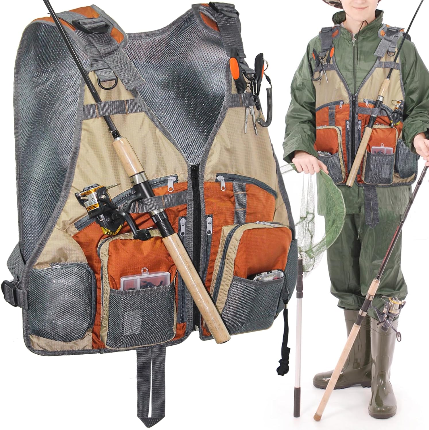 Fly Fishing Vest with Multi-Pockets Adjustable Size for Men and Women Fishing Gear Gifts Vest for Camping Hunting