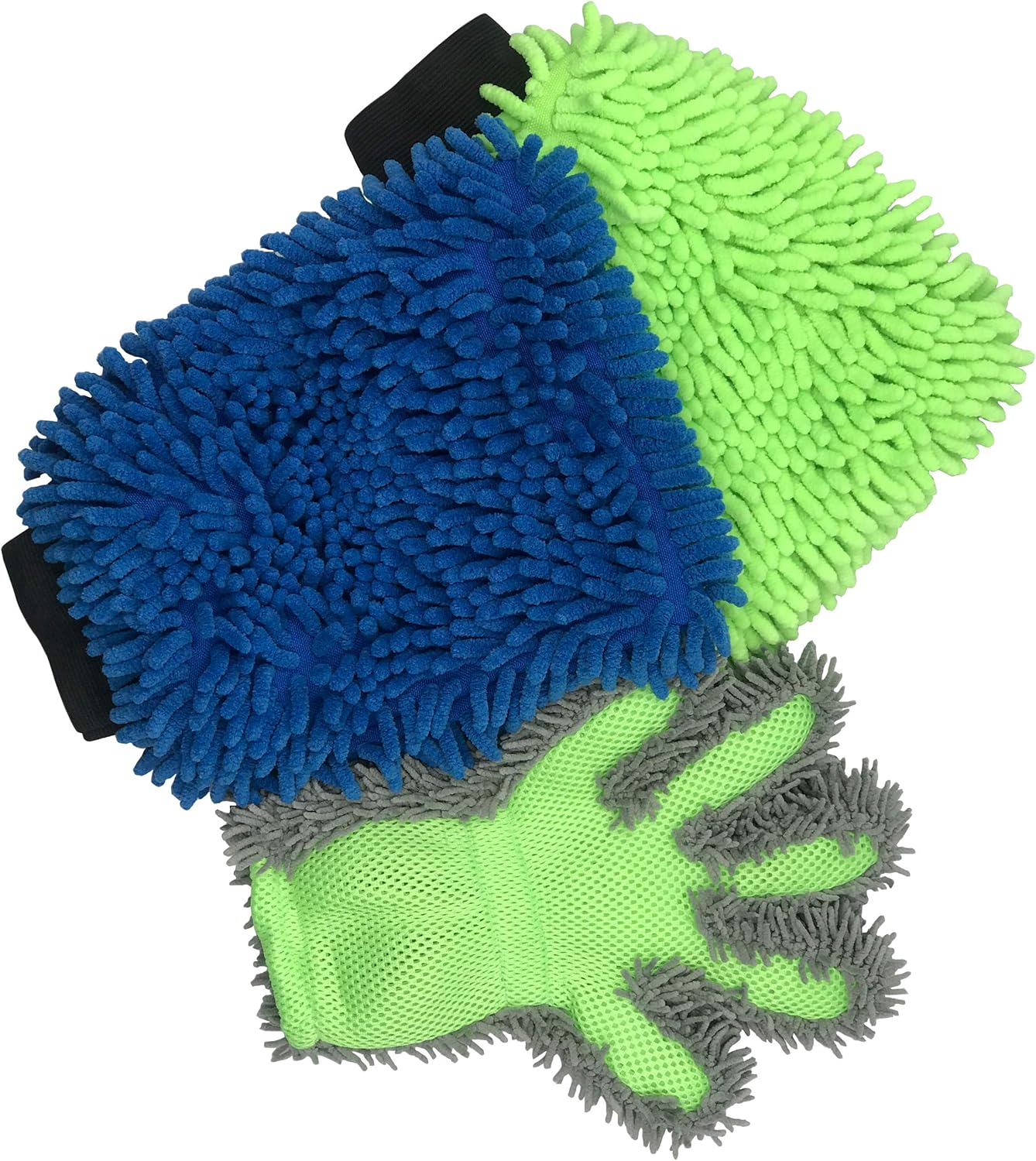 POLYTE Microfiber Chenille Car Wash and Dust Mitt and Glove Set, 3 Pack