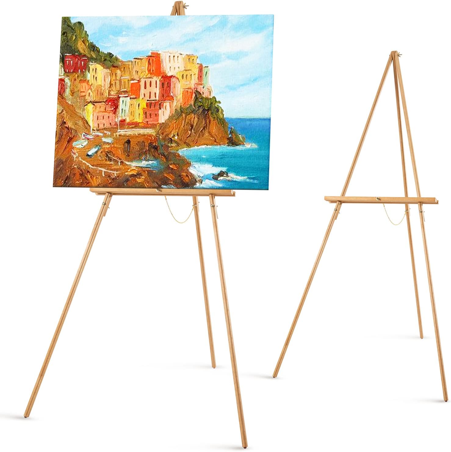 Falling in Art 65 A-Frame Tripod Easel Stand, Wooden Display Easel with Adjustable Canvas Holder, Floor Easel for Wedding Signs, Posters, Paintings, Artwork(Natural) 2 Pack