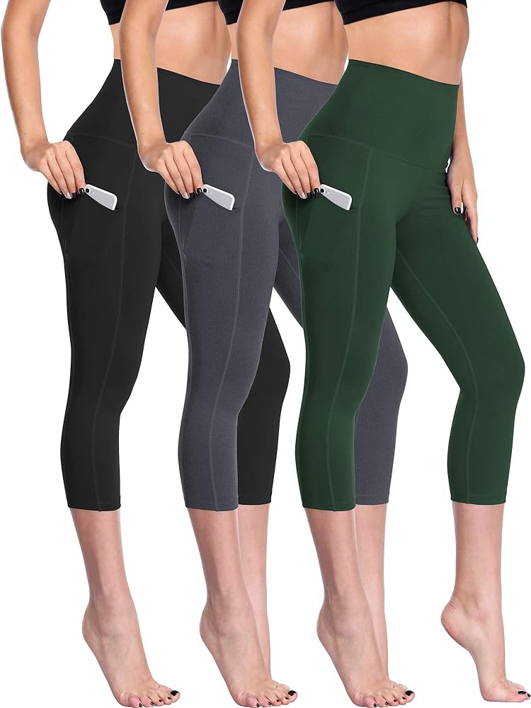 NELEUS Women's Tummy Control High Waist Capri Running Leggings Yoga Pants with Pocket