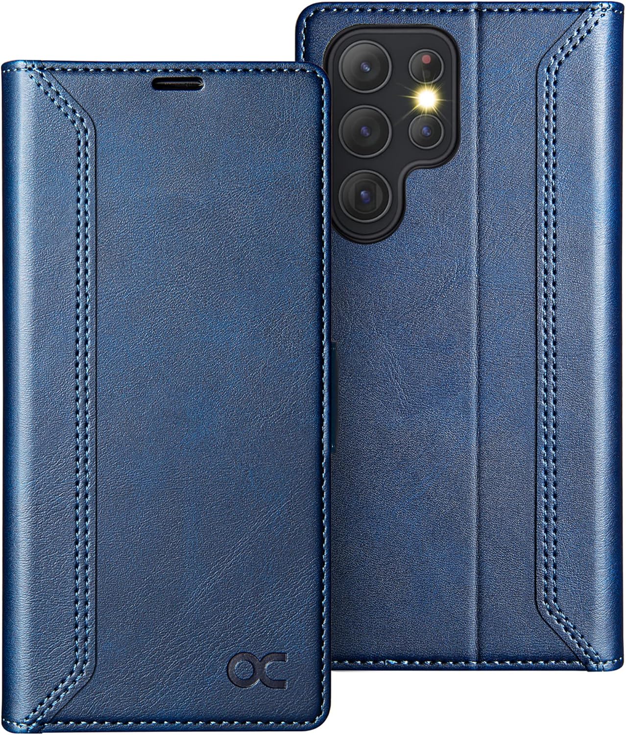 OCASE Retro Series Compatible with Galaxy S22 Ultra 5G Wallet Case [Card Slots][RFID Blocking][TPU Inner Shell ][Kickstand] PU Leather Flip Folio Phone Cover 6.8 Inch (2022) -Retro Blue