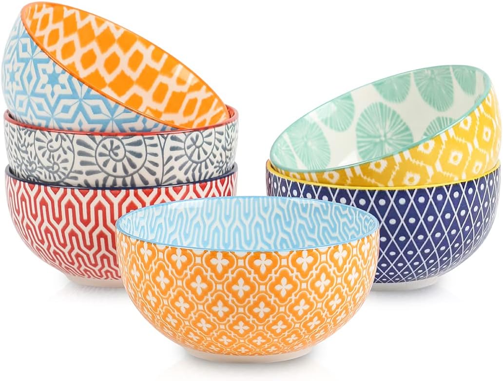 Selamica Ceramic 12 OZ Dessert Bowls Set, Cereal Bowls for Kitchen, 4.7 Inch Small Bowls for Ice Cream, Snack, Side Dishes, Microwave Dishwasher Safe, Set of 6, Assorted Colors