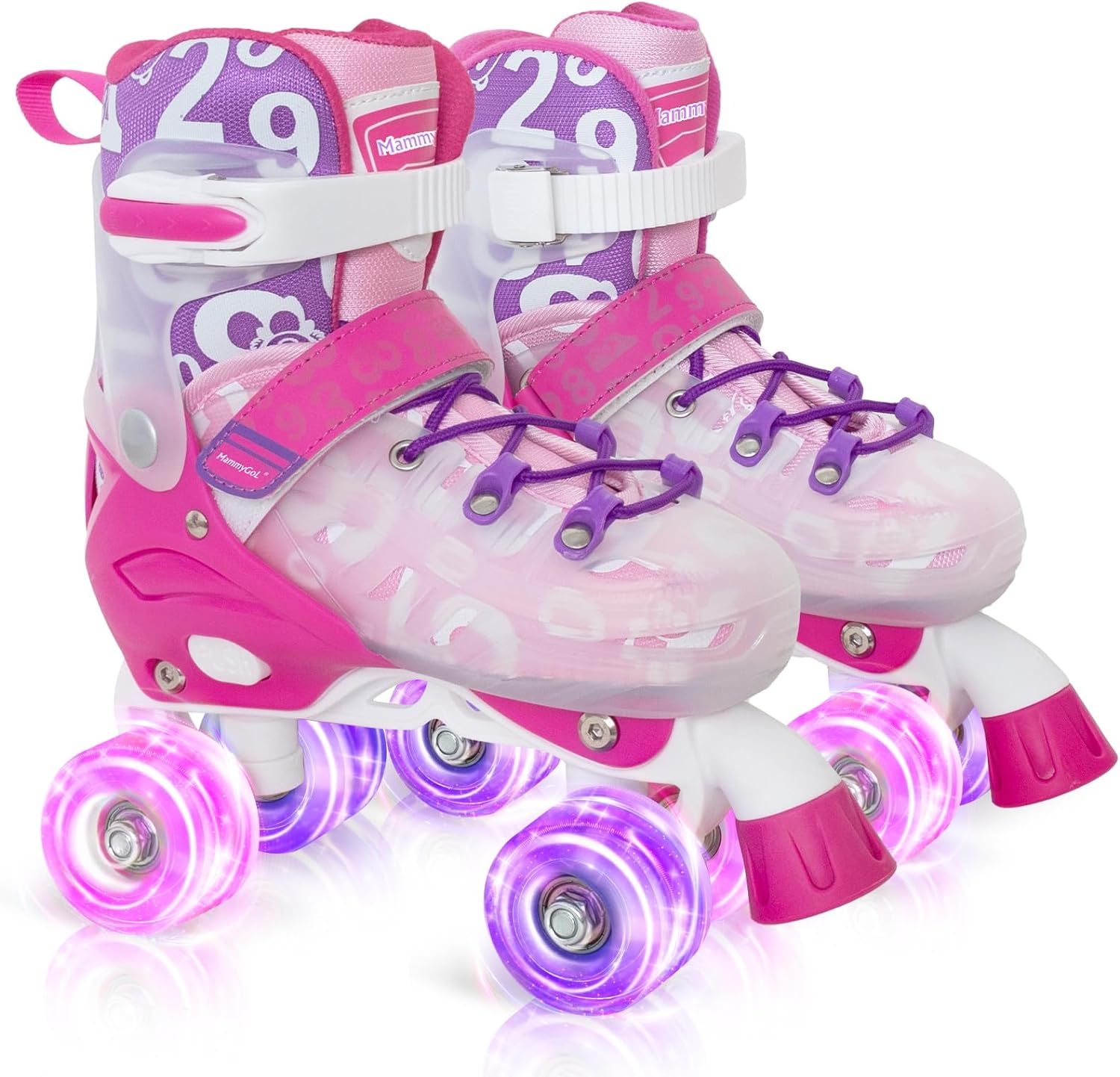 MammyGol Kids Roller Skates for Boys and Girls, 4 Sizes Adjustable Skates for Kids Youth with All Light up Wheels Beginners Quad Skates