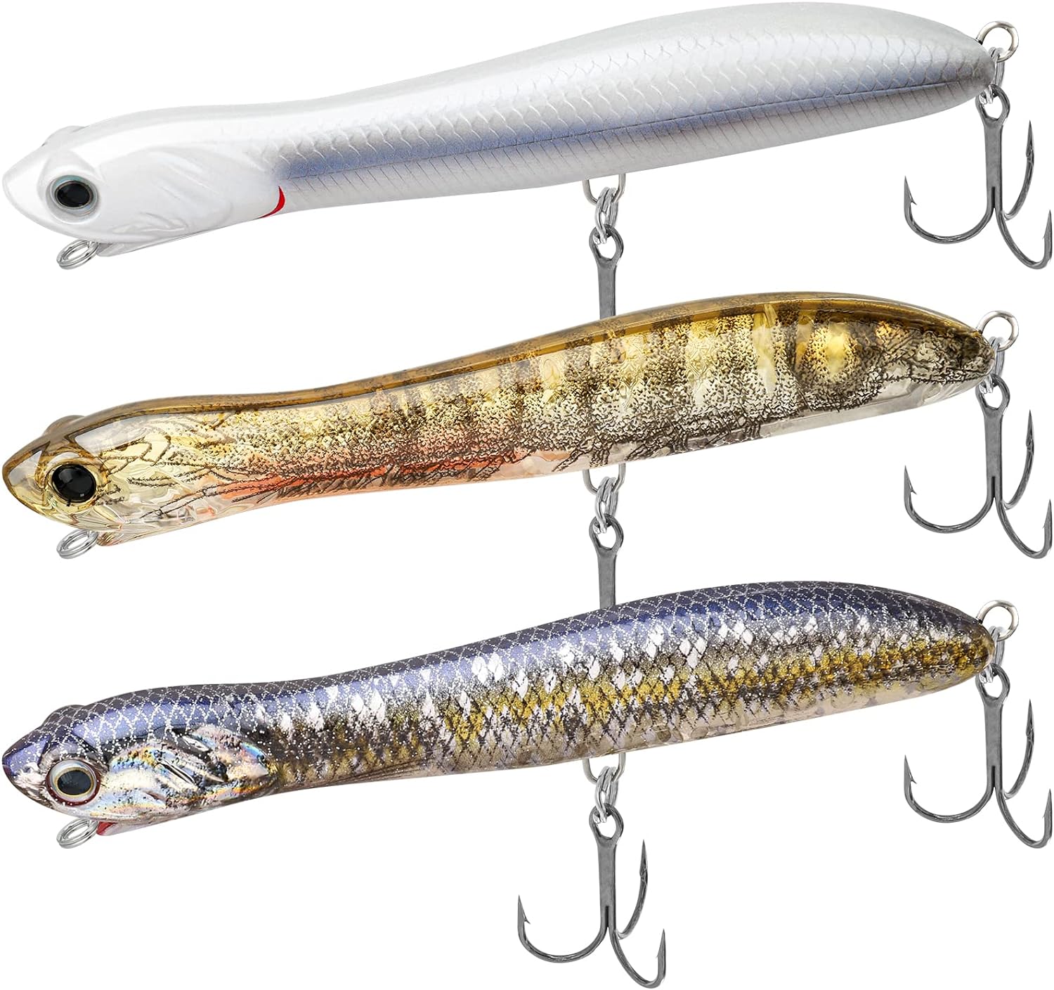 TRUSCEND Top Water Fishing Lures with BKK Hooks, Multifunction Plopper Fishing Lures for Bass Catfish Pike Perch, Topwater Bass Bait Lure with Propeller Tail, Pencil Floating Lure