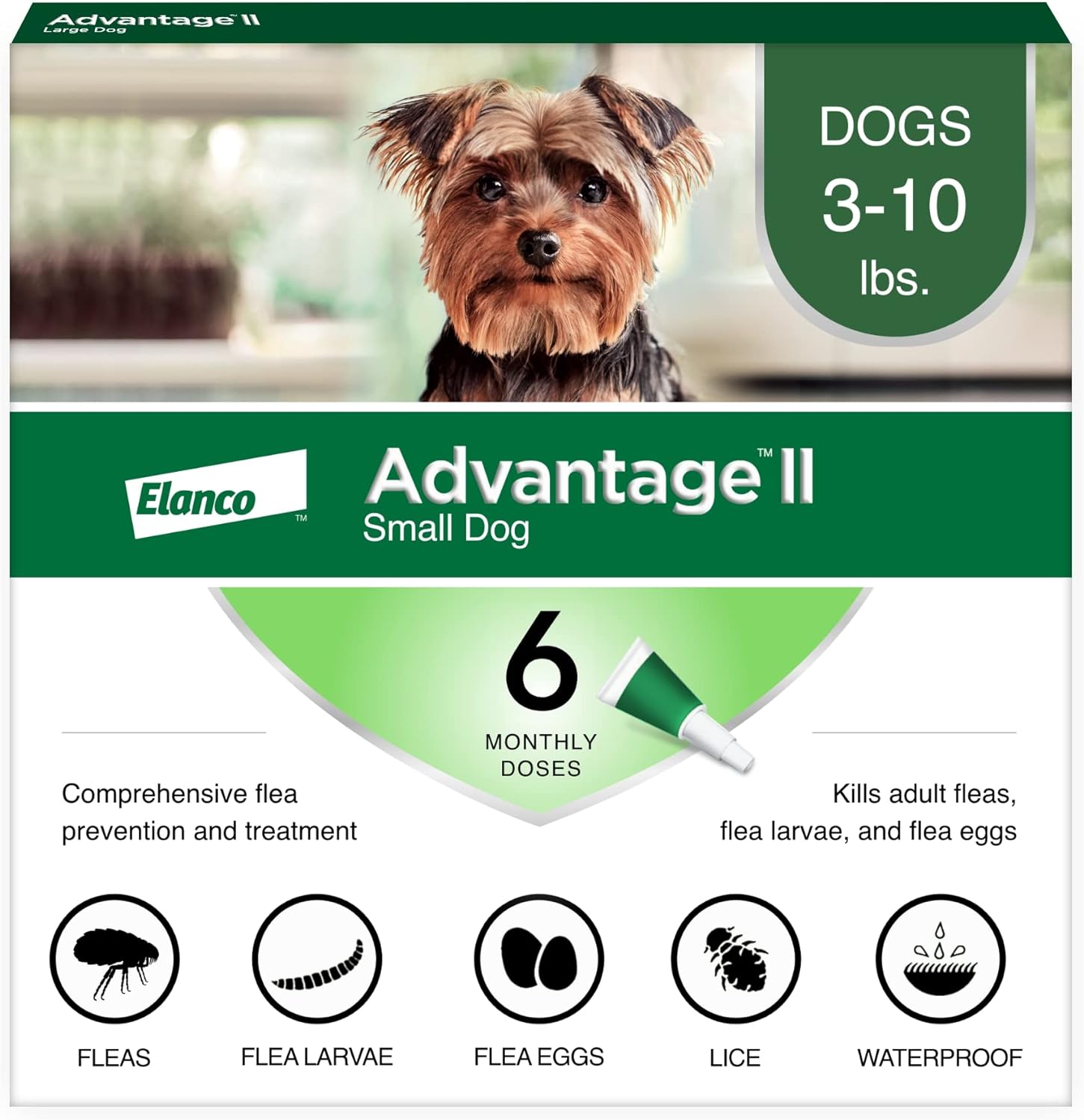 Advantage II Small Dog Vet-Recommended Flea Treatment & Prevention | Dogs 3-10 lbs. | 6-Month Supply