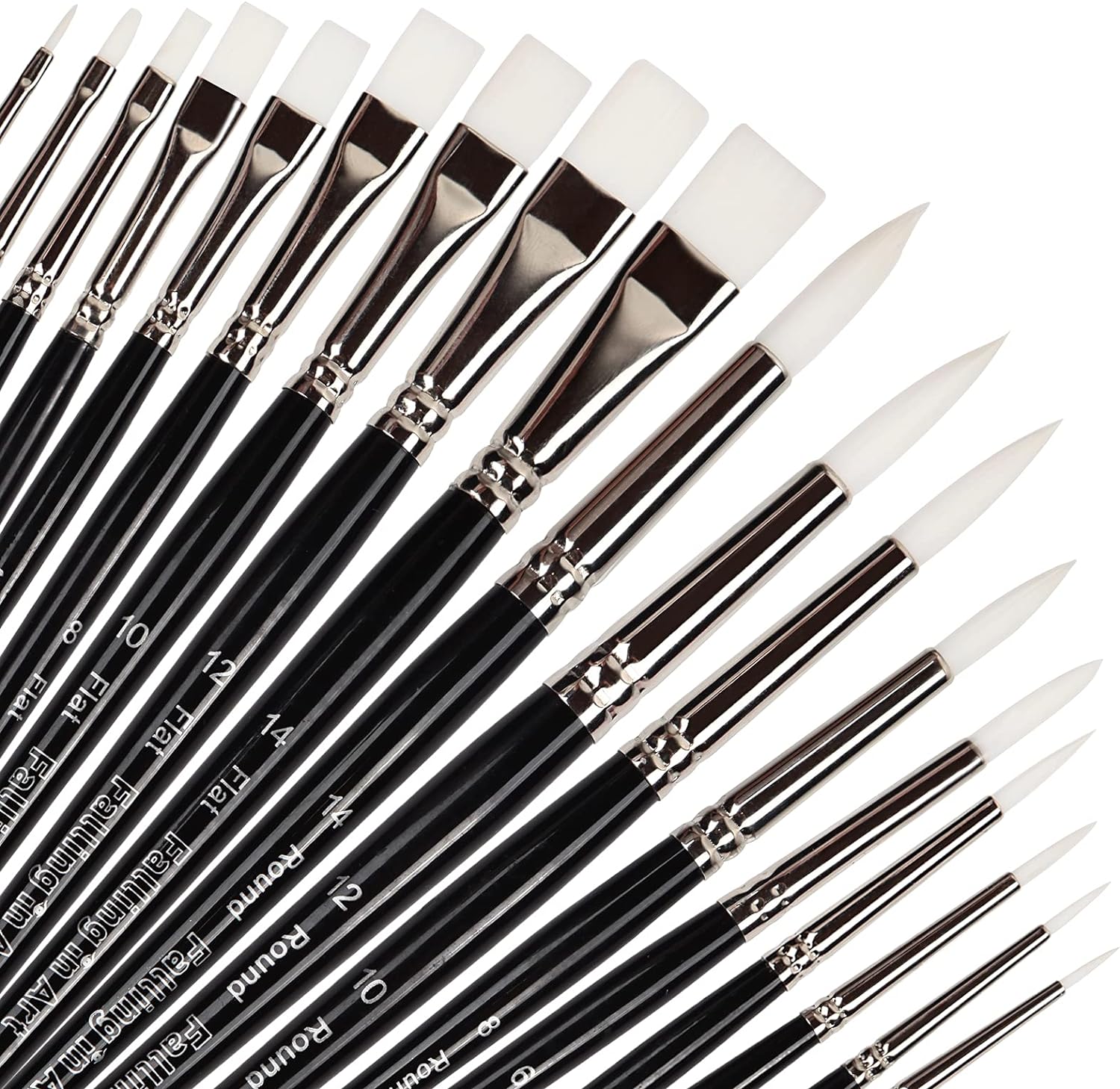 Falling in Art Flat and Round Tips White Sable Paint Brush Set - 18PCS Artist Face Paint Brushes, Short Handled Nylon Brushes Set for Watercolor, Oil, Acrylic, Craft, Gouache