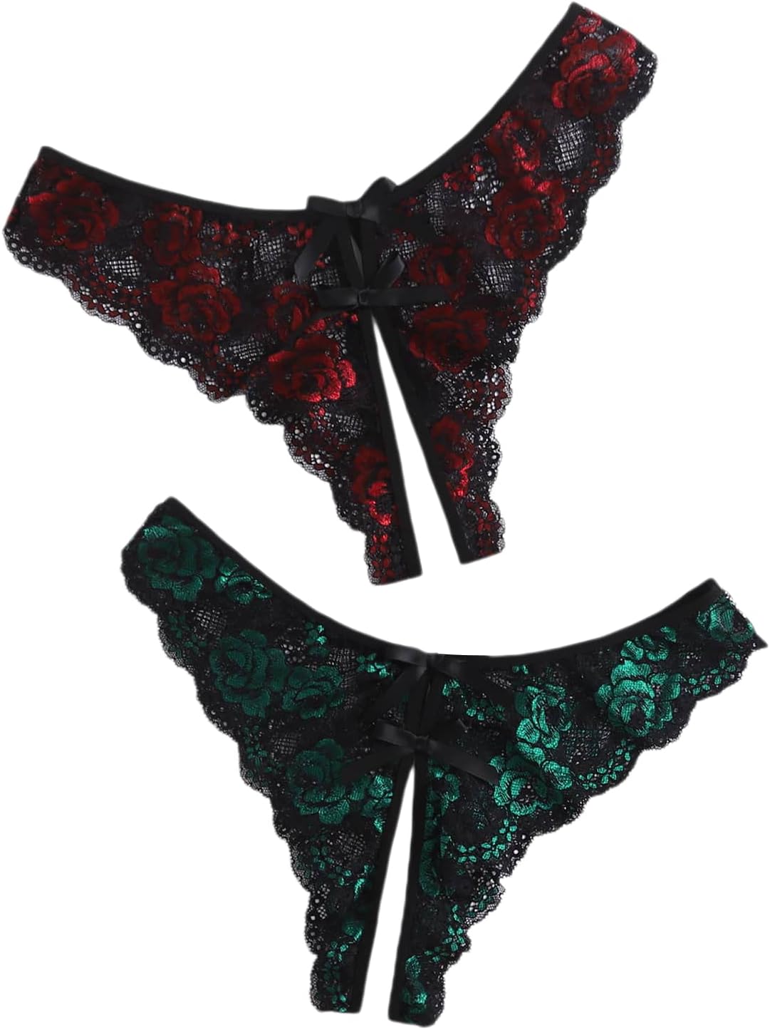 Floerns Women' Plus Size 2 Pack Lace Seamless V-Strings Thong Panties Set