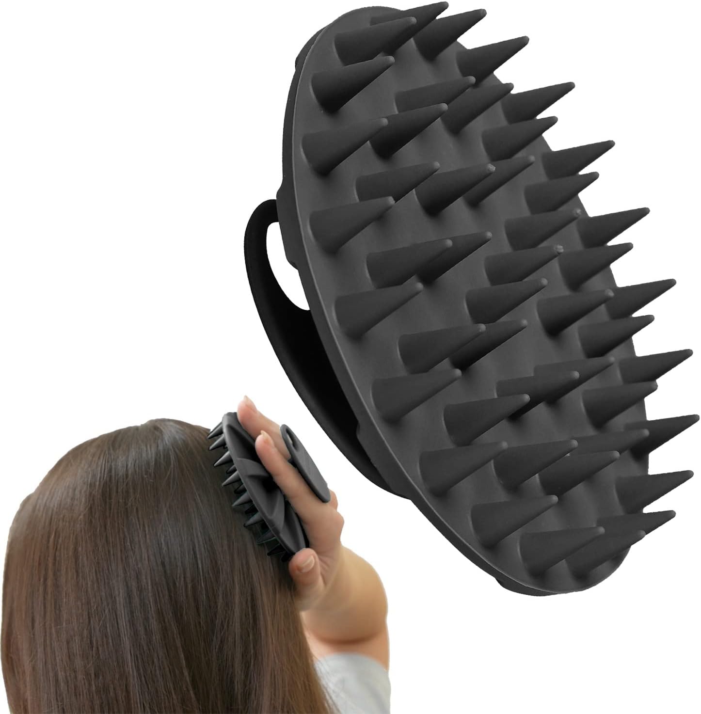 INNERNEED Scalp Care Massager Shampoo Brush, Wet & Dry Manual Head Scrubber Hair Washing, Soft Silicone Bristles, for Hair Growth, Dandruff Removal, Comfortable for All Hair Types (Black)