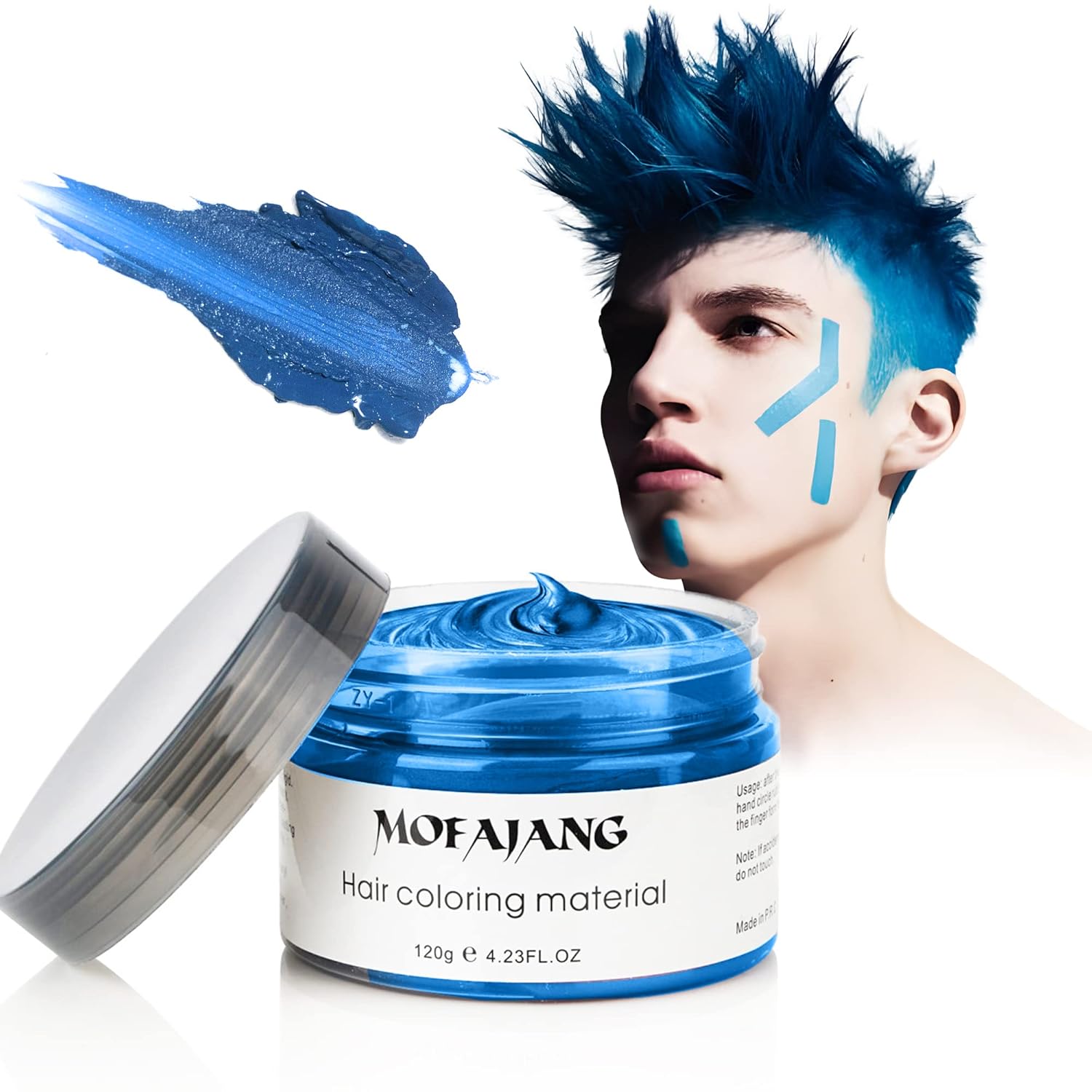 Blue Hair Color Wax Pomades 4.23 oz - Natural Hair Coloring Wax Material Disposable Hair Styling Clays Ash for Cosplay, Party (Blue)