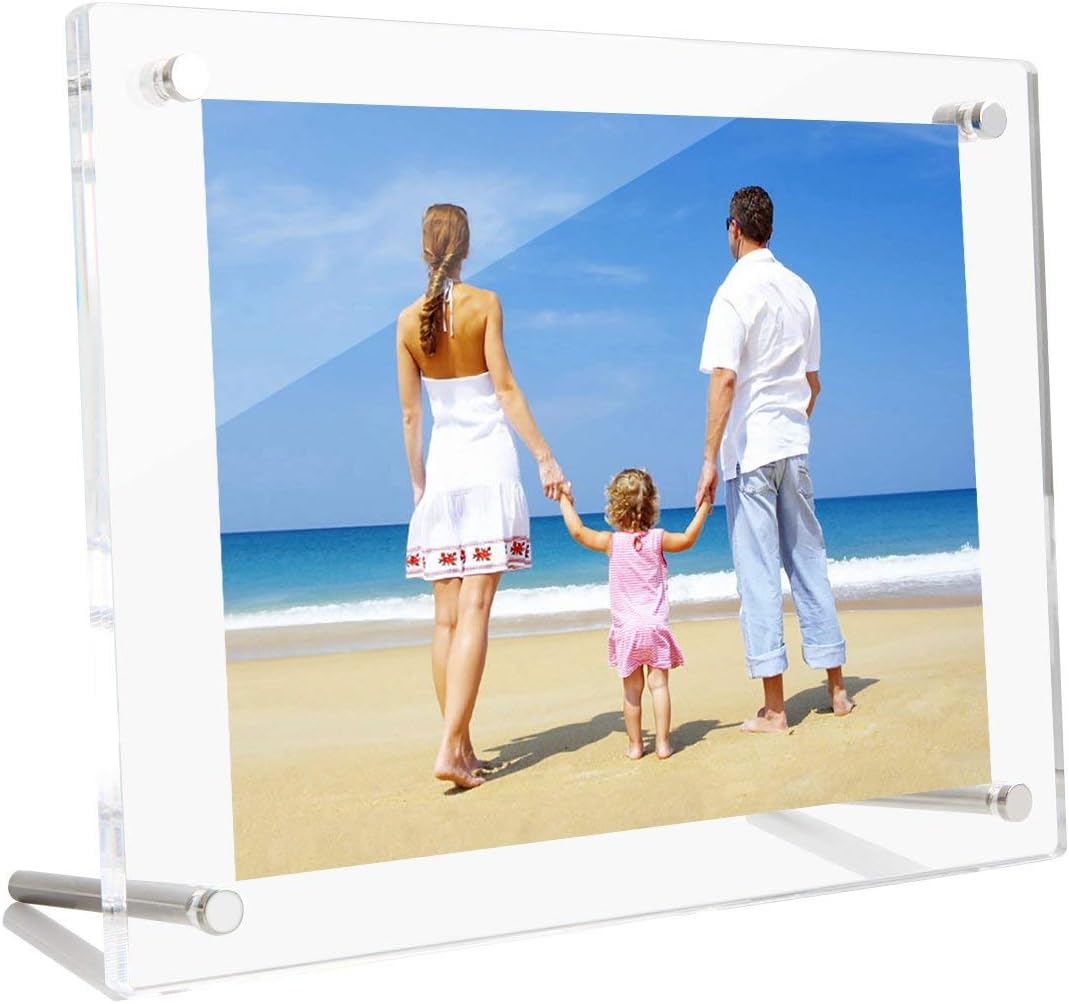 NIUBEE 4x6 Clear Acrylic Desktop Picture Frame, Beveled Frameless Plexiglass Photo Photography Display with Standoff