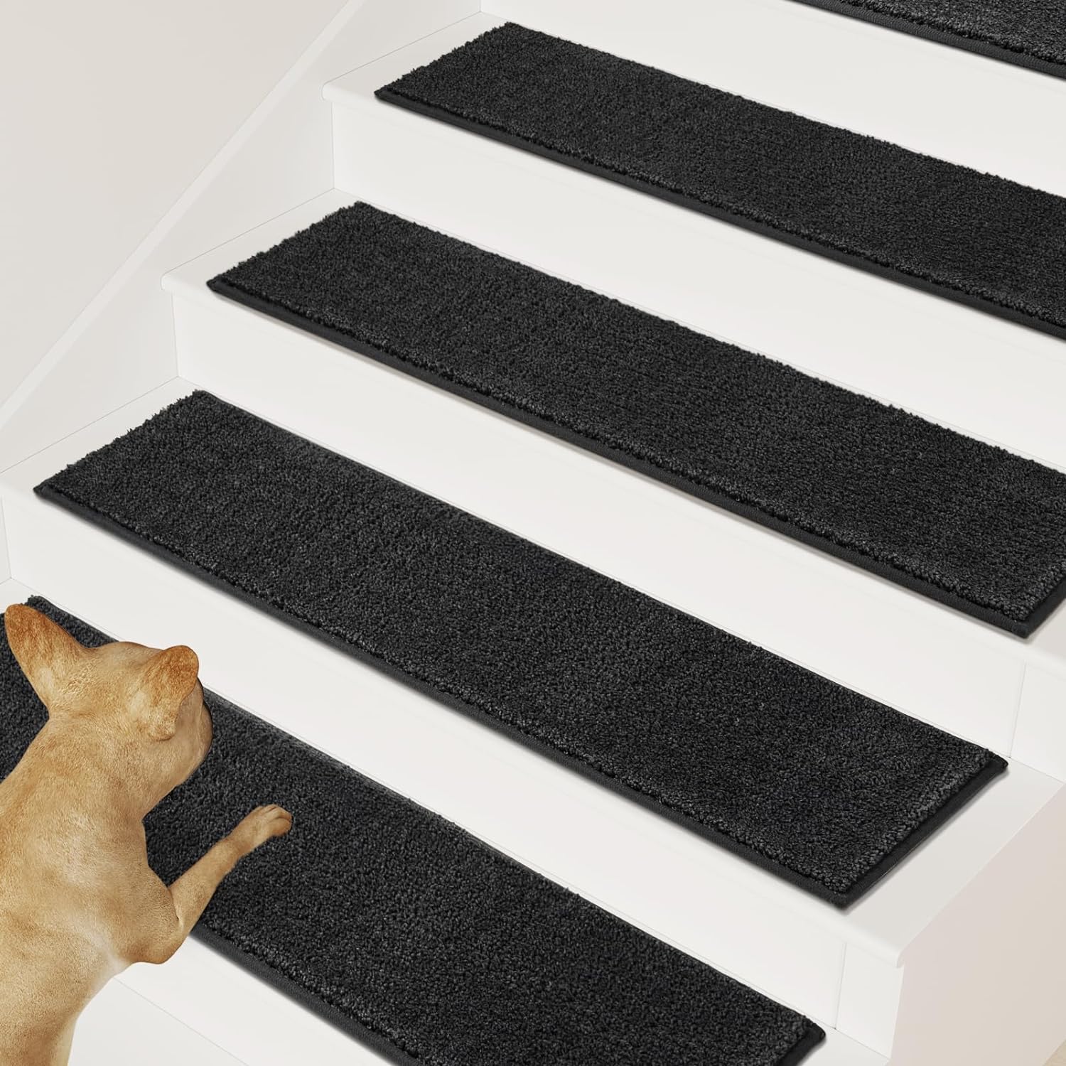 PURRUGS Peel & Stick Self-Adhesive Carpet Stair Treads 8"x30", 7-Pack, Non-Slip Machine Washable Soft Stair Rugs for Wooden and Hard Surface Steps, Safety Stair Covers for Dogs, Kids & Seniors