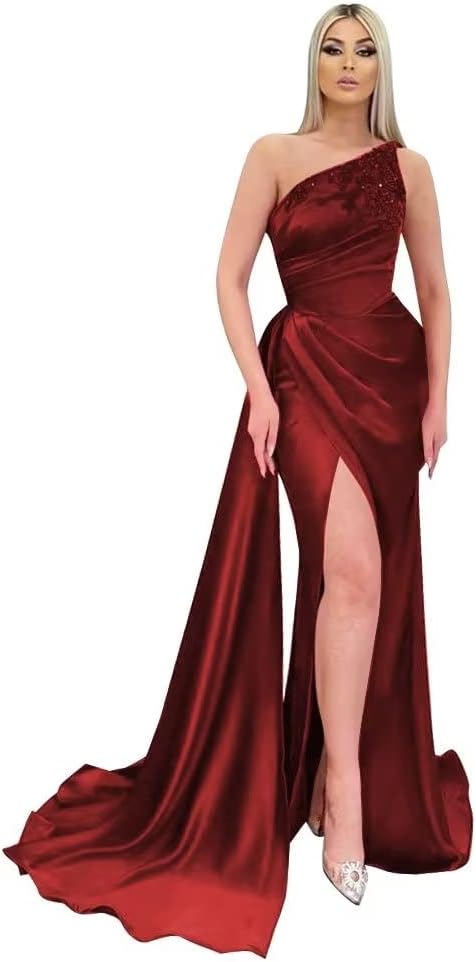 Appliques Mermaid Bridesmaid Dresses One Shoulder Prom Dress for Women Bodycon Formal Evening Gown with Slit