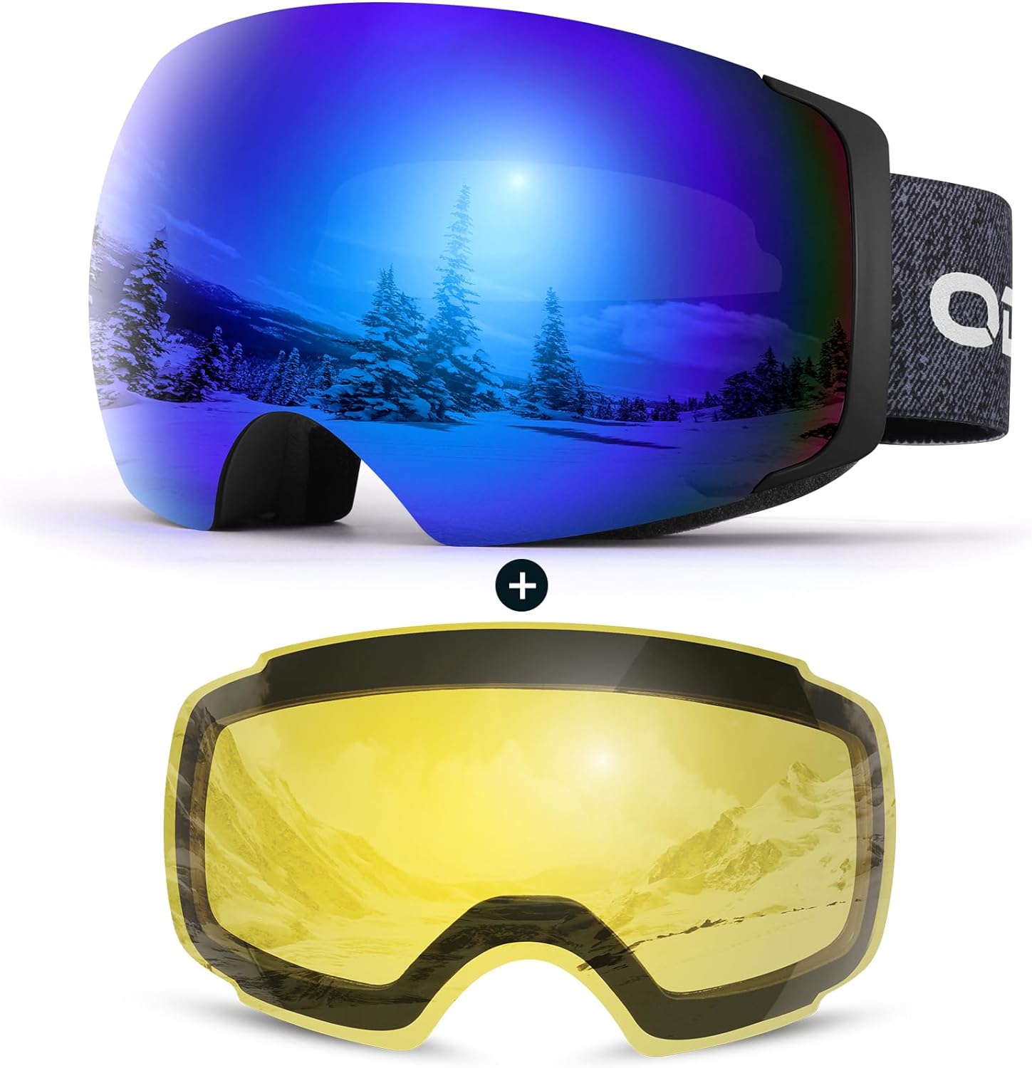 Odoland Magnetic Interchangeable Ski Goggles with 2 Lens, Large Spherical Frameless Snow Snowboard Goggles for Men Women