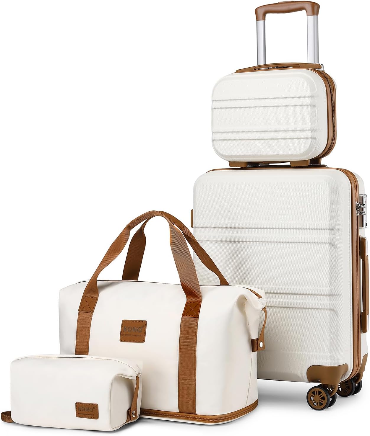 Kono Luggage Set 4 Piece Carry On Hardside Luggage with TSA Lock Spinner Wheels Carry On Suitcase Cream White