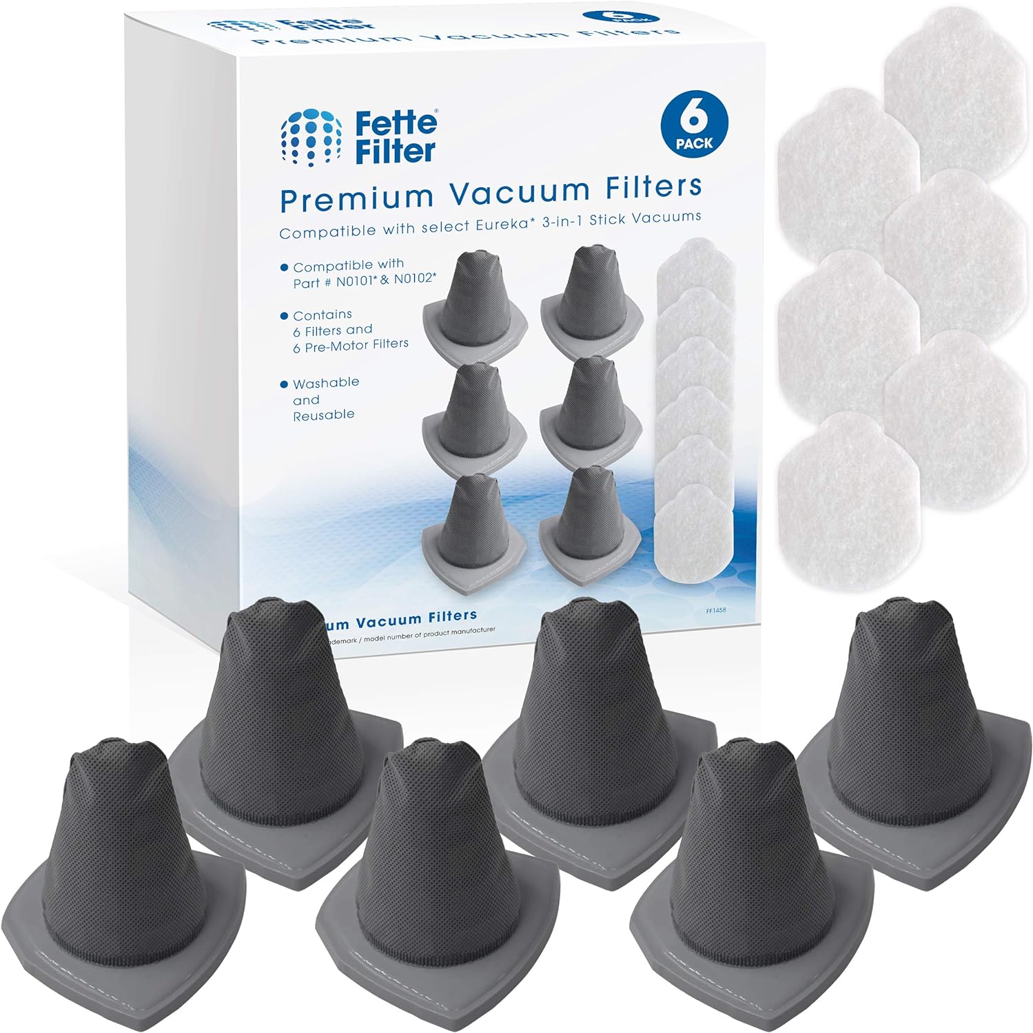 Fette Filter - NES Series Vacuum Filter Set Compatible with Eureka NES210, NES212, NES215, NES215A Blaze 3-in-1 Stick Vacuums. Part # N0101 & N0102 6 Filters and 6 Pre-Motor Filters