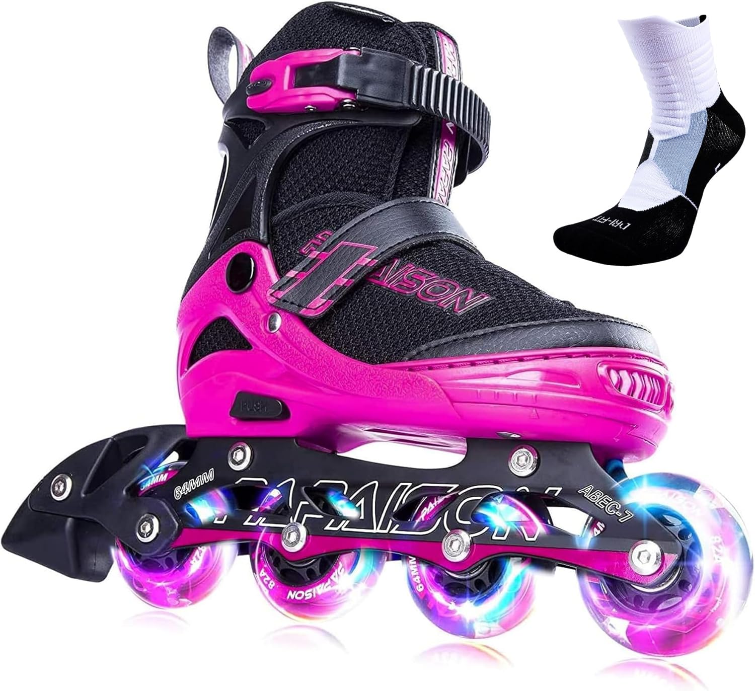 PAPAISON Adjustable Inline Skates for Kids and Adults with Full Light Up Wheels, Outdoor Roller Skates for Girls and Boys, Men and Women